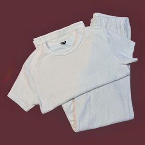 Monrow Terry Lounge Set Women's XS Cream Short Sleeve Top Pants Elastic Waist